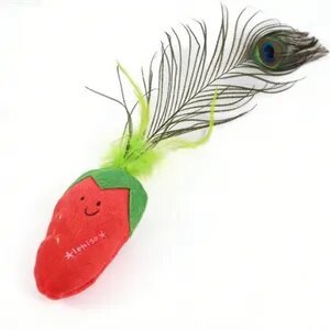 Durable Feather Fruit Cat Toy with Embroidered Face for Safe Solo